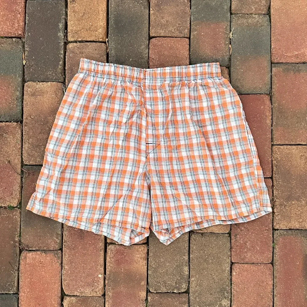 Orange and White Hanes Tagless Plaid Boxers